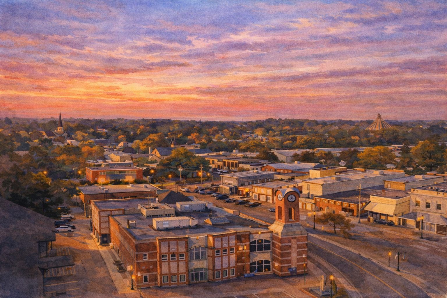 Downtown Ingersoll at sunset — home of Hometown Hangout